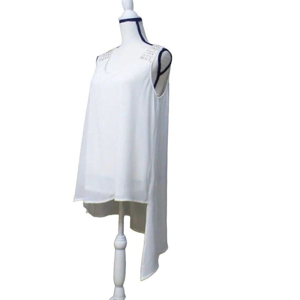 Blu Pepper Beaded Asymmetric Droptail Tank Top, Ivory, L